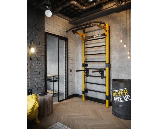 Профессиональная шведская стенка с брусьями и турником Domsen Fitness Ds46 YELLOW, Цвет: Жёлтый, фото 3